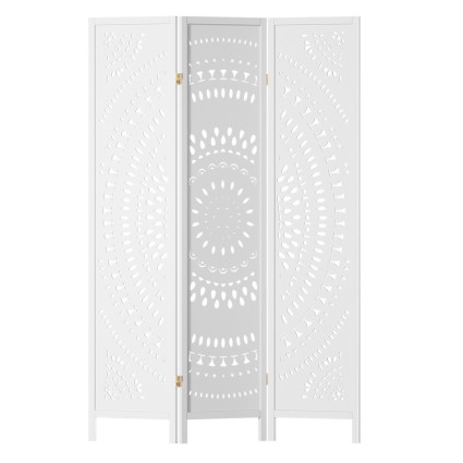 Artiss 3 Panel Room Divider, Circle Design, 132x170cm, White, Pine Wood & MDF, Foldable, for Home & Office Privacy