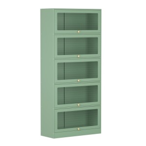 ArtissIn Elia Buffet Sideboard Cabinet, Cold Rolled Steel, Light Green, 79x32x175cm, Mesh Doors, Modern Storage Solution