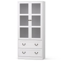 Artiss 180cm Buffet Sideboard Hutch - White Storage Cabinet with Glass Doors, Adjustable Shelves, Soft-Close Drawers
