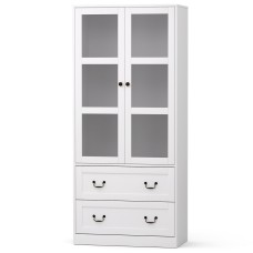Artiss 180cm Buffet Sideboard Hutch - White Storage Cabinet with Glass Doors, Adjustable Shelves, Soft-Close Drawers