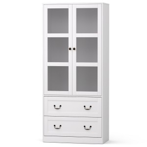 Artiss 180cm Buffet Sideboard Hutch - White Storage Cabinet with Glass Doors, Adjustable Shelves, Soft-Close Drawers