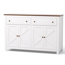 Artiss 140CM White Buffet Sideboard - X-Frame Design, 2 Drawers, Particle Board, Adjustable Shelves, Soft-Close Hinges