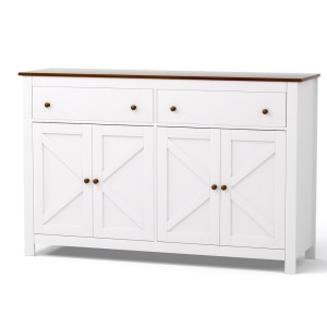 Artiss 140CM White Buffet Sideboard - X-Frame Design, 2 Drawers, Particle Board, Adjustable Shelves, Soft-Close Hinges