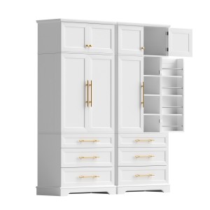 Artiss Hamptons 2x Buffet Pantry Sideboard Cabinet Set White Shaker Doors 3 Drawers 2 Cabinets 200cm