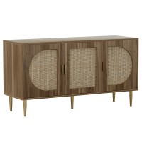 Artiss Anya Buffet Sideboard, MDF & Rattan, 120x40x64.5cm, Dark Oak - 3 Door Storage, Adjustable Shelves, Bohemian