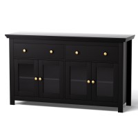 Artiss 130cm Black Buffet Sideboard Storage Cabinet - Clear Glass Doors, Adjustable Shelves, Sturdy Particle Board