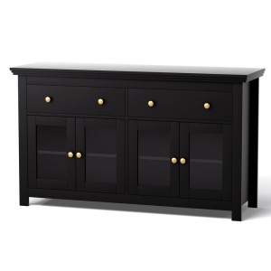 Artiss 130cm Black Buffet Sideboard Storage Cabinet - Clear Glass Doors, Adjustable Shelves, Sturdy Particle Board