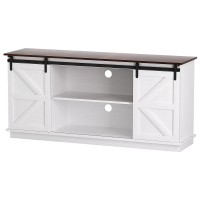 Artiss 150cm White Buffet Sideboard Cabinet - Rustic MDF Design with Sliding Barn Doors, 2-Tier Shelves & Anti-Tip Kit