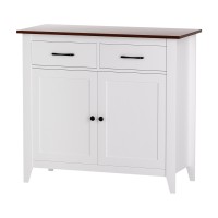 Artiss White Buffet Sideboard Storage Cabinet with Walnut-Top, 90cm, 2 Drawers, MDF Frame, Anti-Tip Kit, Easy Assembly