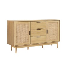 Artiss Rattan Buffet Sideboard, Real Rattan & Solid Wood Legs, 130x40x80cm, Oak Finish, Bohemian Style Storage Cabinet