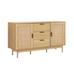 Artiss Rattan Buffet Sideboard, Real Rattan & Solid Wood Legs, 130x40x80cm, Oak Finish, Bohemian Style Storage Cabinet