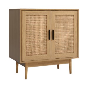 Artiss Rattan Buffet Sideboard, Particle Board, 70x40x75cm, BRIONY Oak, Real Rattan Doors, Eucalyptus Wood Legs