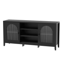 Artiss Buffet Sideboard, Particle Board, 160cm x 39cm x 76cm, Black, Adjustable Shelves, Modern Dining Storage