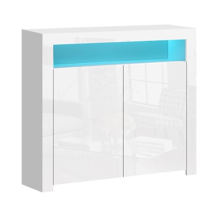 Artiss Buffet Sideboard, Particle Board, White, 107.5x35x97.5cm, LED Lighting, High-Gloss Finish, Modern Design
