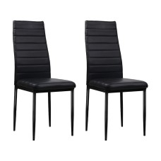 Artiss Set of 4 Black Leather Dining Chairs - Channel Tufted, Waterproof PVC Upholstery, Metal Legs, Easy Assembly Artiss Set of 4 Black Leather Dining Chairs - Channel Tufted, Waterproof PVC Upholstery, Metal Legs, Easy Assembly