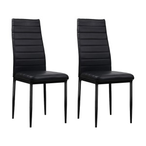 Artiss Set of 4 Black Leather Dining Chairs - Channel Tufted, Waterproof PVC Upholstery, Metal Legs, Easy Assembly