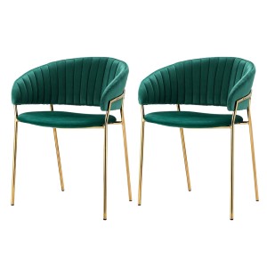 Artiss Diala Dining Chairs Set of 2 - Green Velvet Armchairs with Metal Frame, 77cm Height, Elegant and Durable Design