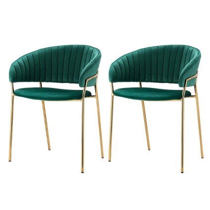 Artiss Diala Dining Chairs Set of 2 - Green Velvet Armchairs with Metal Frame, 77cm Height, Elegant and Durable Design