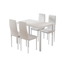 Artiss White Dining Set - Modern 5-Piece with 18mm MDF Table & PVC Chairs, Powder-Coated Metal Frame, Easy Assembly Artiss White Dining Set - Modern 5-Piece with 18mm MDF Table & PVC Chairs, Powder-Coated Metal Frame, Easy Assembly