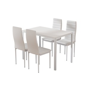 Artiss White Dining Set - Modern 5-Piece with 18mm MDF Table & PVC Chairs, Powder-Coated Metal Frame, Easy Assembly