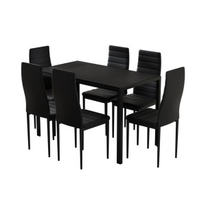 Artiss Modern Black 7-Piece Dining Set – 18mm MDF Table, PVC Chairs, Metal Frame, Easy Assembly, Water Resistant