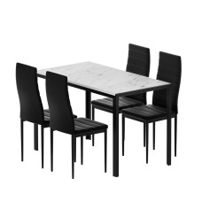 Artiss Marble-Effect Dining Set: 1 Table & 4 Chairs, 18mm MDF Top, Metal Legs, PVC Seats, Water-Resistant, Black & White Artiss Marble-Effect Dining Set: 1 Table & 4 Chairs, 18mm MDF Top, Metal Legs, PVC Seats, Water-Resistant, Black & White