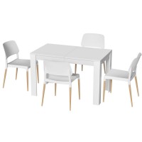 Artiss 5 Piece Dining Table and Chairs Set White – 120cm Wood Table, 4 Beech Wood Leg Chairs, Modern Kitchen Furniture