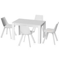Artiss 5-Piece Dining Set – Rectangle White Table 120x70cm with 4 Cushioned Chairs, Sturdy Steel Legs, Modern Design