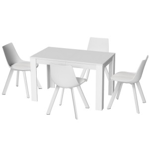 Artiss 5-Piece Dining Set – Rectangle White Table 120x70cm with 4 Cushioned Chairs, Sturdy Steel Legs, Modern Design