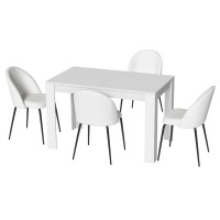 Artiss 5 Piece Dining Table and 4 Chairs Set, White Sherpa Upholstery, 120x70cm, Sturdy Steel Legs, Modern Design