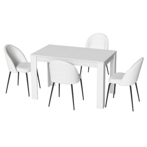Artiss 5 Piece Dining Table and 4 Chairs Set, White Sherpa Upholstery, 120x70cm, Sturdy Steel Legs, Modern Design