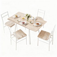Artiss 5-Piece Foldable Dining Set – Natural White, Space-Saving Scandi Design, MDF & Powder-Coated Metal, 120cm Table