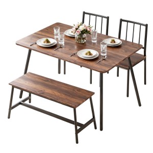 Artiss Rustic Brown Dining Table Set for 4 - Includes 2 Chairs & Bench, Durable MDF & Metal, Compact Space-Saving Design