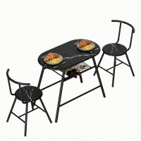 Artiss 3PC Black Marble Dining Set with Wine Rack - Compact Bistro Table with 2 Chairs, Modern Oval Design, Space-Saving