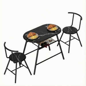 Artiss 3PC Black Marble Dining Set with Wine Rack - Compact Bistro Table with 2 Chairs, Modern Oval Design, Space-Saving