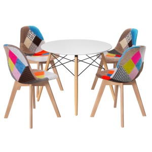 Artiss 5-Piece Dining Set – 100cm White Round MDF Table with Solid Beech Wood Legs and 4 Eiffel DSW Chairs