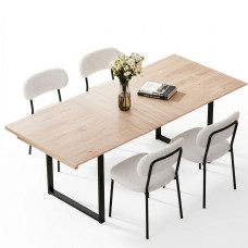 Artiss 200cm Extendable Dining Table Set with 4 Sherpa Fabric Chairs White MDF Seats 4-6 Space-Saving