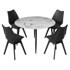 Artiss Marble Finish Dining Set: Round Table & 4 Black Chairs, Modern Design, Sturdy Metal Legs, Easy Assembly Artiss Marble Finish Dining Set: Round Table & 4 Black Chairs, Modern Design, Sturdy Metal Legs, Easy Assembly
