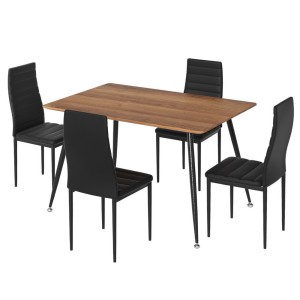 Artiss 5-Piece Dining Set, Rectangle Table with Metal Legs and 4 Chairs, 120x80cm, Wood Grain, Black, Modern Industrial