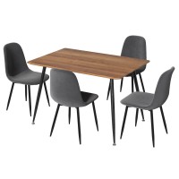 Artiss Dining Table and 4 Chairs Set, Grey Velvet Seats, 120cm Pine MDF Table, Metal Legs, Modern Industrial Style