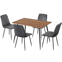 Artiss 5 Piece Dining Set Grey Velvet – 1 Dining Table with Wood Grain Finish and 4 Velvet Chairs, 120x80cm