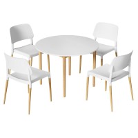 Artiss Demi 5-Piece Dining Table and Chairs Set, White Round MDF Tabletop, Pine Wood Legs, Seats 4, Nordic Style