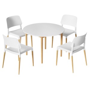 Artiss Demi 5-Piece Dining Table and Chairs Set, White Round MDF Tabletop, Pine Wood Legs, Seats 4, Nordic Style