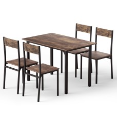 Artiss 5-Piece Rustic Brown Dining Table Set: Compact Design, Ergonomic Chairs, Powder-Coated Metal Frame, 110x70cm Artiss 5-Piece Rustic Brown Dining Table Set: Compact Design, Ergonomic Chairs, Powder-Coated Metal Frame, 110x70cm