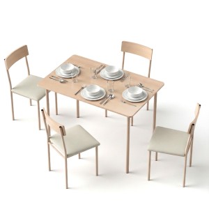 Artiss 5-Piece Scandi Dining Set, Compact 110cm Table & Chairs, Natural Beige, MDF & Metal, Nordic Style, Space-Saving