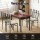 Artiss 5-Piece Dining Set, Compact Walnut Table with Floral Motif & Upholstered Chairs, 110cm, Durable Steel Frame