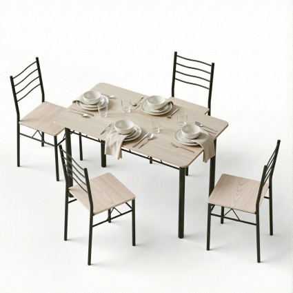 Artiss 5-Piece Dining Set, Modern Oak & Black, 120cm Table, Ergonomic Chairs, Space-Saving Design, Easy Assembly