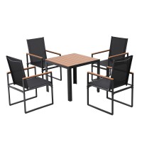 Gardeon 5PCS Outdoor Dining Set - Steel & WPC Table, Textilene Chairs, UV/Weather Resistant, 80cm Black Bistro Furniture