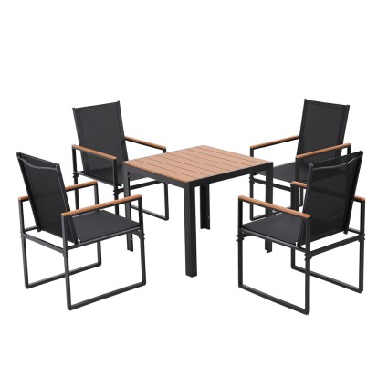 Gardeon 5PCS Outdoor Dining Set - Steel & WPC Table, Textilene Chairs, UV/Weather Resistant, 80cm Black Bistro Furniture
