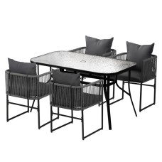 Gardeon 5PC Outdoor Mesh Dining Set - Black Steel Frame, Tempered Glass Table, UV-Resistant, Indoor/Outdoor Use Gardeon 5PC Outdoor Mesh Dining Set - Black Steel Frame, Tempered Glass Table, UV-Resistant, Indoor/Outdoor Use